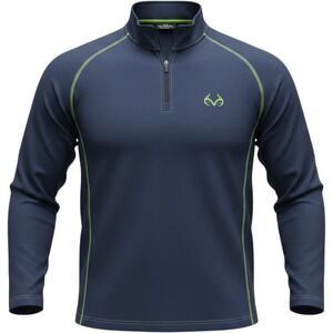 Realtree Mountainaire Mens XXL Navy Blue Quarter Zip Fleece Pullover Lime Green
